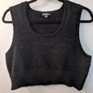 Black Semi Fuzzy Crop Top